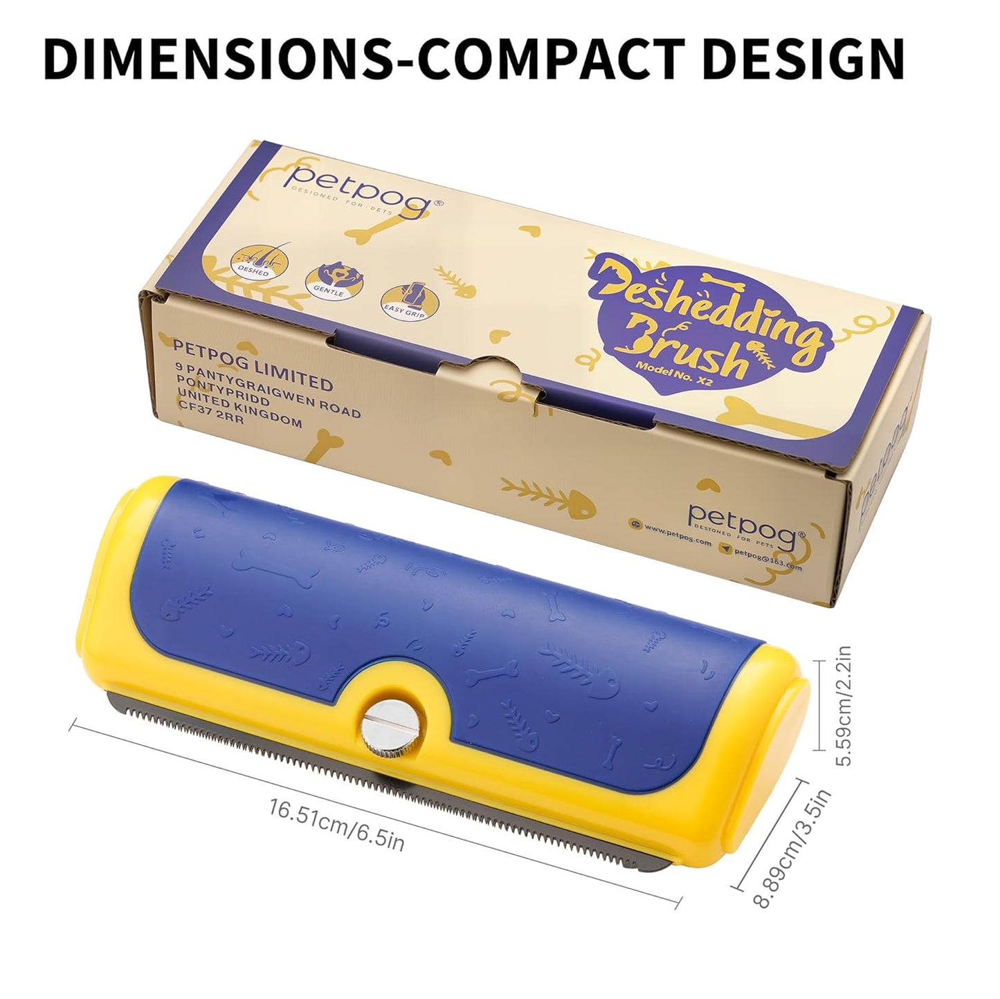 PetPog Grooming & Deshedding Brush  2.0 Blue-Yellow